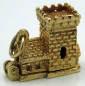 A 9ct gold church charm, 13mm tall, 3.6g