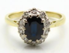 An 18ct gold ring set with sapphire & diamond of a