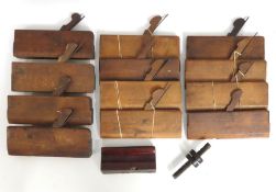 Thirteen antique block moulding planes