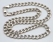 A silver flat curb link necklace, 470mm long, 35.6