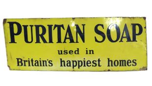 A Puritan Soap enamel sign, 1220mm x 460mm