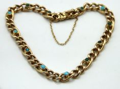 An antique 9ct gold bracelet set with turquoise, a