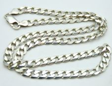 A silver flat curb link necklace, 500mm, 30g