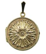 A 9ct gold sunflower style locket, 43mm drop, 9.9g