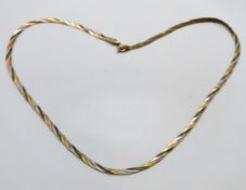 A 9ct three colour gold necklace, 390mm long, 3.8g