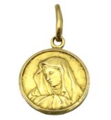 An 18ct gold pendant with image of Mary, 18mm drop