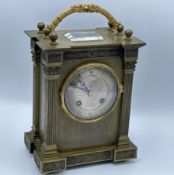 A c.1860 large 19thC. French Le Roy & Fils brass eight day two train carriage clock with bell striki