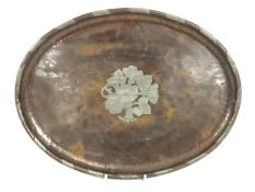 An arts & crafts copper tray with white metal inla