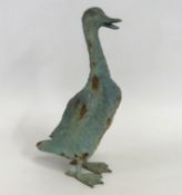 A verdigris finished metal duck decorative garden