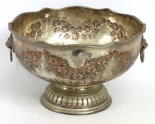 An antique silver plate on copper punch bowl, 325m