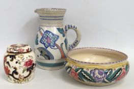 A Honiton pottery jug & similar bowl twinned with