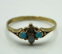 An antique 9ct gold ring set with turquoise & poss