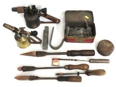 A vintage silver soldering set with copper irons &