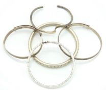 Five silver bangles & one white metal, two adjusta