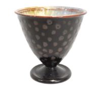 A Laurie Probert studio pottery footed pot with certificate, 80mm tall