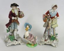 A pair of porcelain Sitzendorf figures with game t