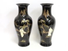 A pair of modern decorative Chinese lacquered pott