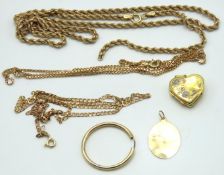 A selection of as found 9ct gold items & a yellow