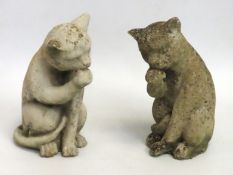 Two stoneware garden cat ornaments, 305mm tall