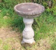 A stone bird bath, 565mm tall x 390mm diameter, no public viewing on this lot - fixed off site PL14