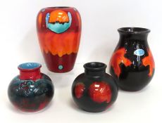 Four pieces of Poole Pottery including volcano gla