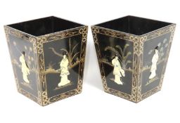 A pair of Chinese lacquerware waste paper buckets