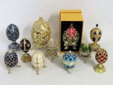 Eleven Faberge style decorative eggs including one