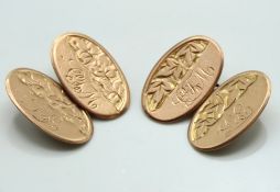 A pair of 9ct rose gold cufflinks, monogrammed, 18