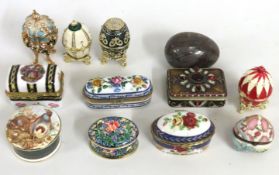 A selection of Faberge style eggs & various porcel
