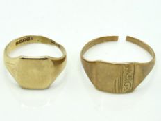 Two 9ct gold signet rings, both a/f, 5.7g, size O