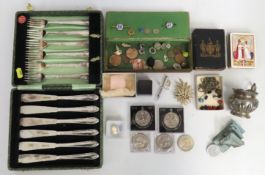 A silver plated fish knife & fork set, a pictorial