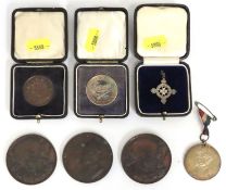 Three 1935 Silver Jubilee medallions & a white met