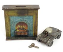 A Gama tin plate wind up toy tank, winds & runs tw