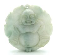 A Chinese natural jade pendant with carved Maitrey