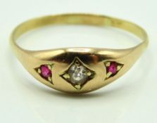 An antique yellow metal ring set with diamond & ru