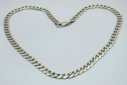 A silver flat curb link necklace, 500mm, 30g