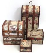 Four trunks/jewellery boxes of similar design, tal