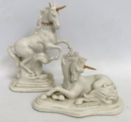 A pair of decorative porcelain Unicorns, tallest 2