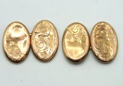 A pair of 9ct gold cufflinks, 16mm x 11mm, some bu