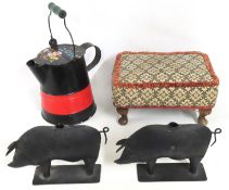 A pair of novelty candle holder pigs. 310mm wide,