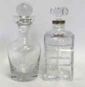 A crystal decanter with label 