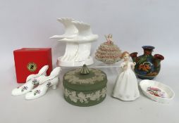 A selection of ceramic items including a sage Wedg