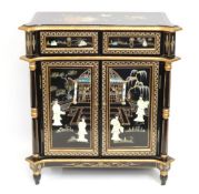 A Chinese lacquerware pillar cabinet with gilding