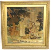 An early 19thC. framed silk & needlework sampler 