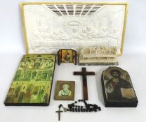 A decorative Last Supper plaque, an alabaster mode