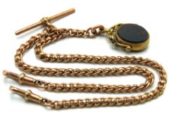 An antique 9ct gold curb & faceted link double Alb