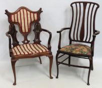 An upholstered Edwardian mahogany pierced vase sha