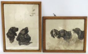 A pair of Maud Earl oak framed prints, some water