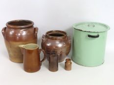 Two salt-glazed stoneware storage jars, tallest 23