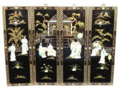 Four Chinese lacquerware pictorial wall hangings w